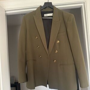 Zara Khaki Double-Breasted Blazer